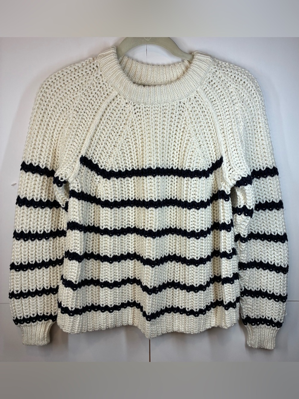 Tommy Bahama Chunky Knit Striped Sweater Women’s Med White Navy
